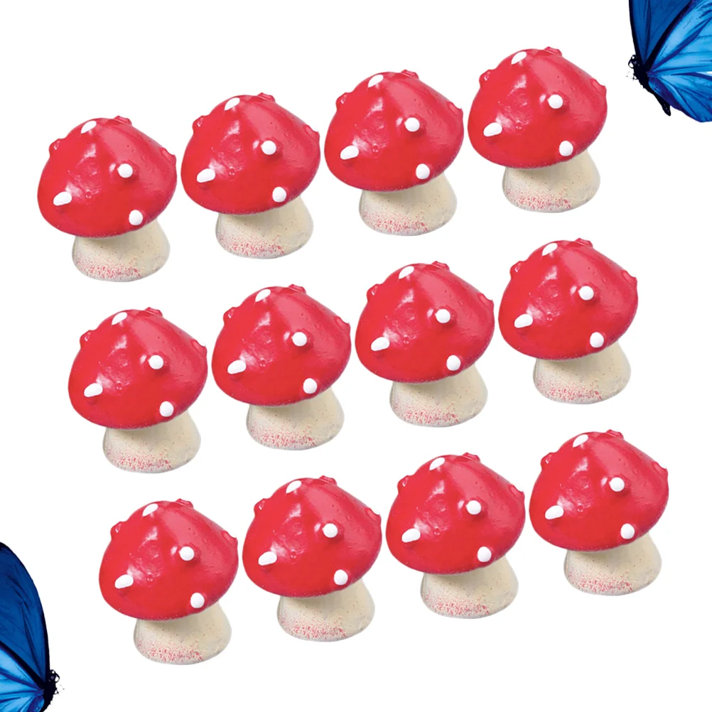 

12pcs Desktop Decor Red Mushroom Shaped Landscape Adornment Craft Tabletop Ornaments for Office