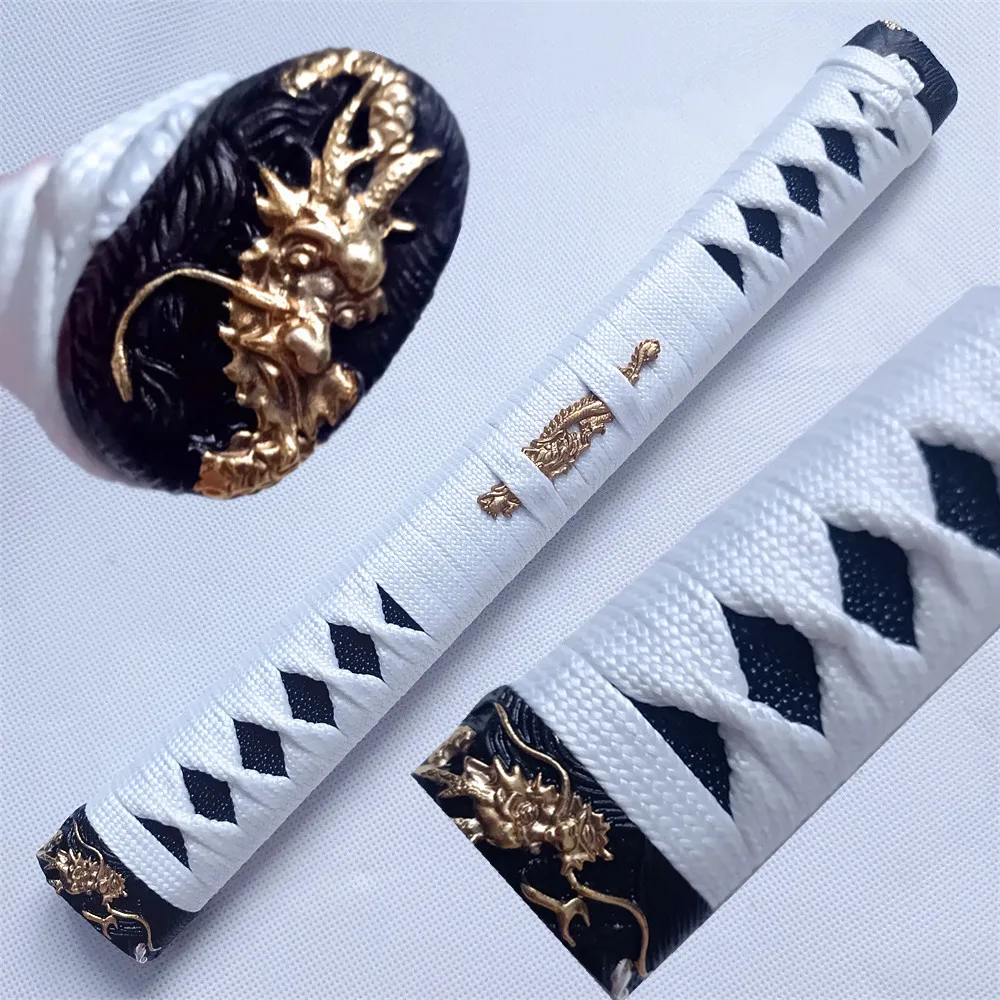 Фото Ручка Tsuka, 30 см, белое шелковое покрытие, золото, серебро, Tsuba Fuchi Kashira, фитинги, латунные фитинги Habaki Seppas для японского меча Katana №4