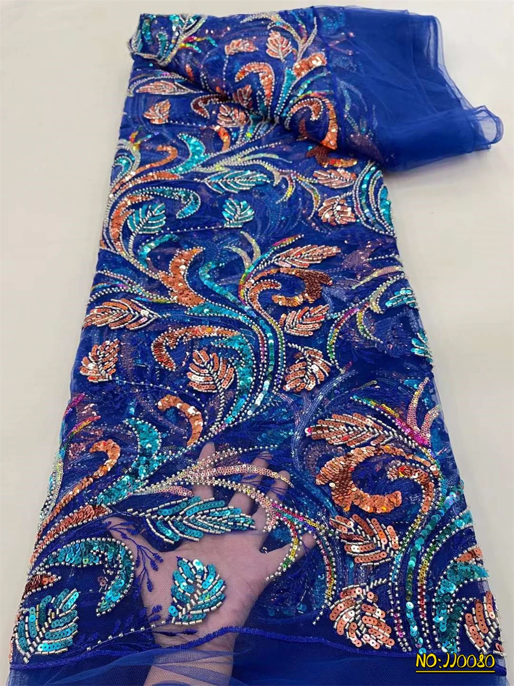 

Королевский синий модный дизайн Африканское высокое качество ручной работы тяжелые бусины Сетка кружево с блестками роскошное для вечерни...