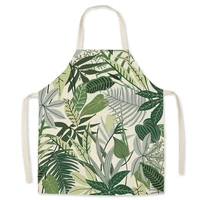 1pcs flower plant pattern kitchen apron for cooking sleeveless cotton linen aprons adult bibs home cleaning accessories
