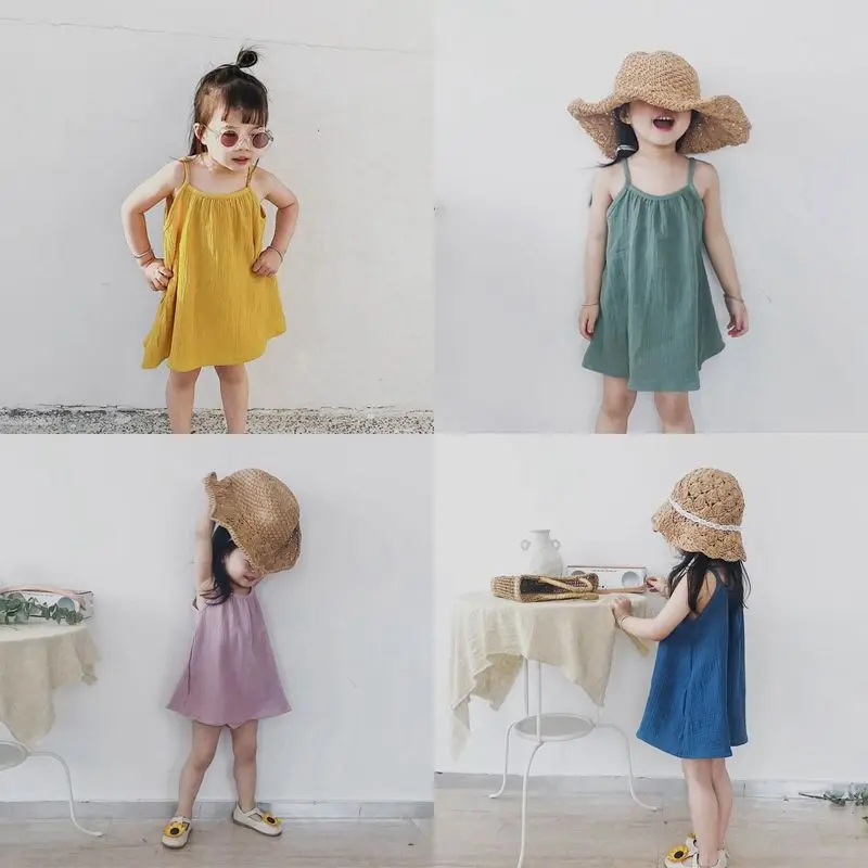 

2022 New Baby Girls Dresses Summer Sleeveless Beach Holiday Princess Dress Kids Casual Suspenders Baby Girl Cotton Clothes