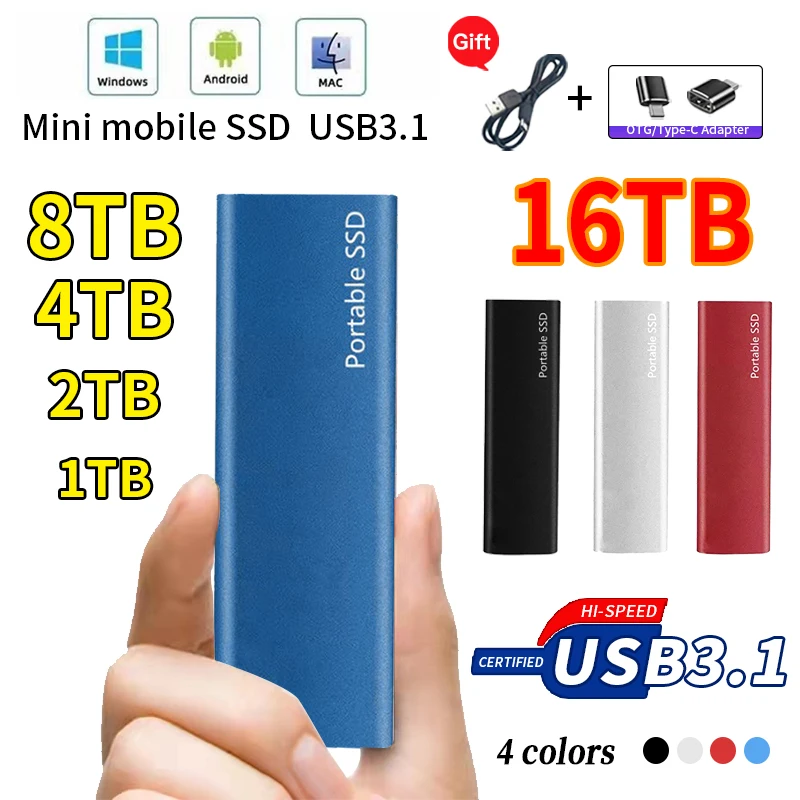 

Высокоскоростной портативный SSD 1 ТБ USB 3,1 внешний твердотельный жесткий диск 500 Гб мини мобильный накопитель для ноутбука Mac