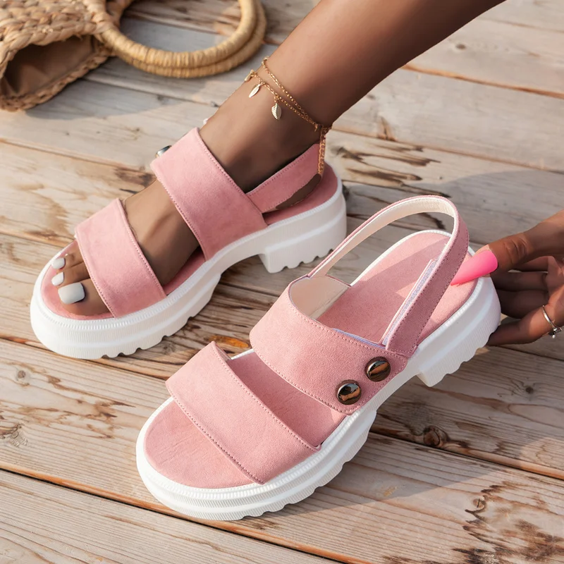 

Summer Women's Sports Sandals Thick Soled Square Heel Outdoor Beach Elegant Trend Pink Comfortable Casual Free Shipping 2022 New