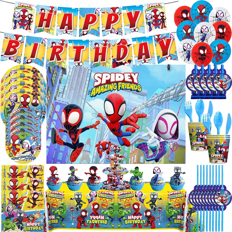 Прикрашения для дня рождения Spidey детей посуда чашка тарелка салфетка скатерть