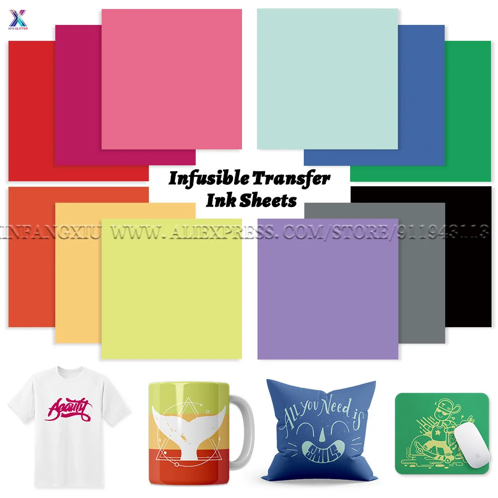XFX Infusible Transfer Ink Sheets 12 Pcs 12x12" Solid Color Sublimation Transfer Ink for Cricut Joy Heat Press T-Shirts Mugs DIY