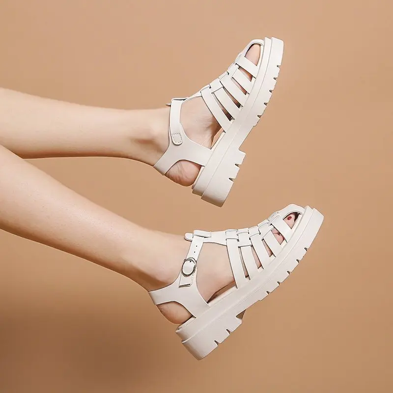

Gladiator Platform Women'a Sandals 2022 Summer Fashion Female Chunky Beach Sandals Pu Leather Comfortable Weave Mujer Shoes