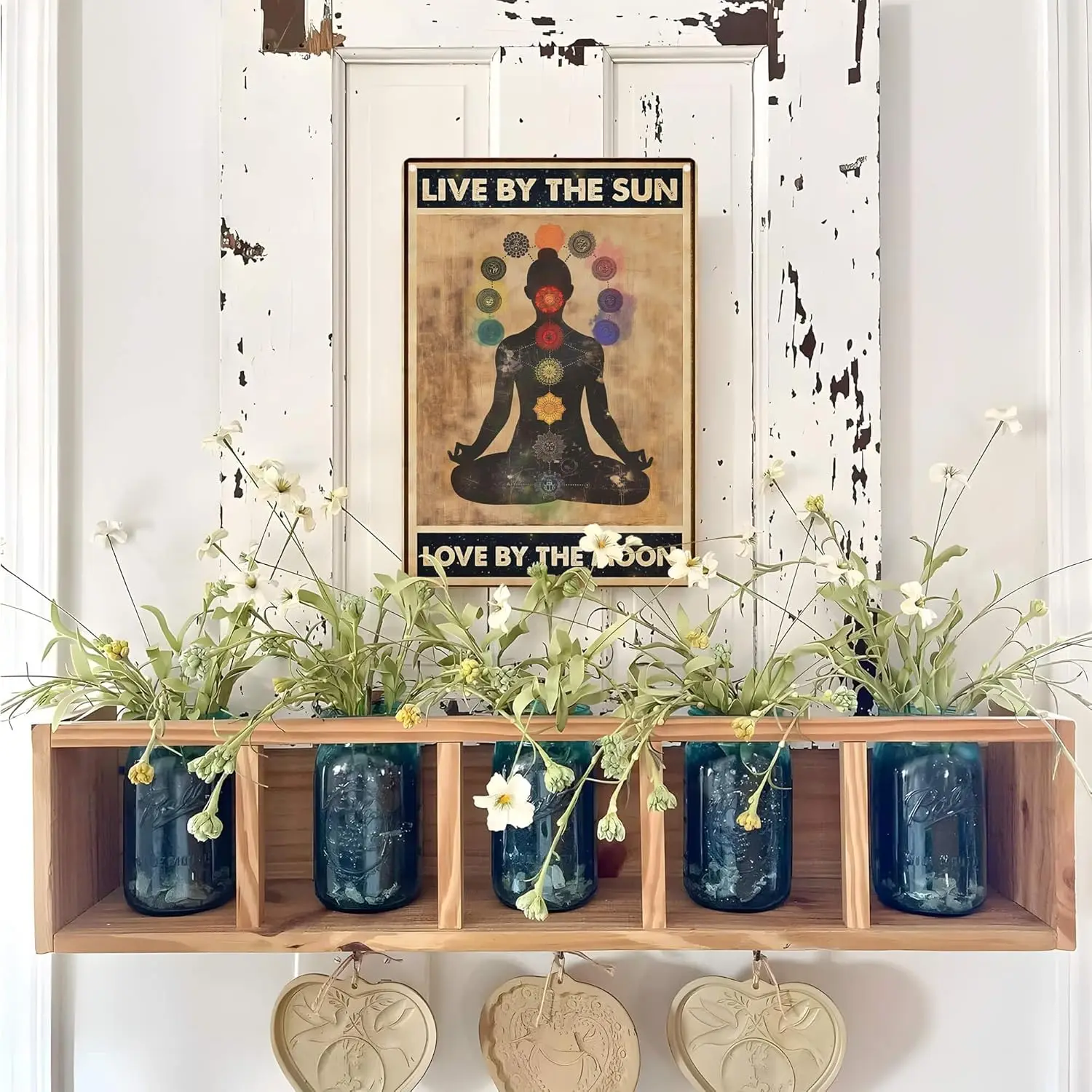 Плакат Vntge Chkr Decor Yog Wll rt Zen Medtton Postve Quotes Sgns - Lve By The Sun Love Moon Sgn 8X12 nches