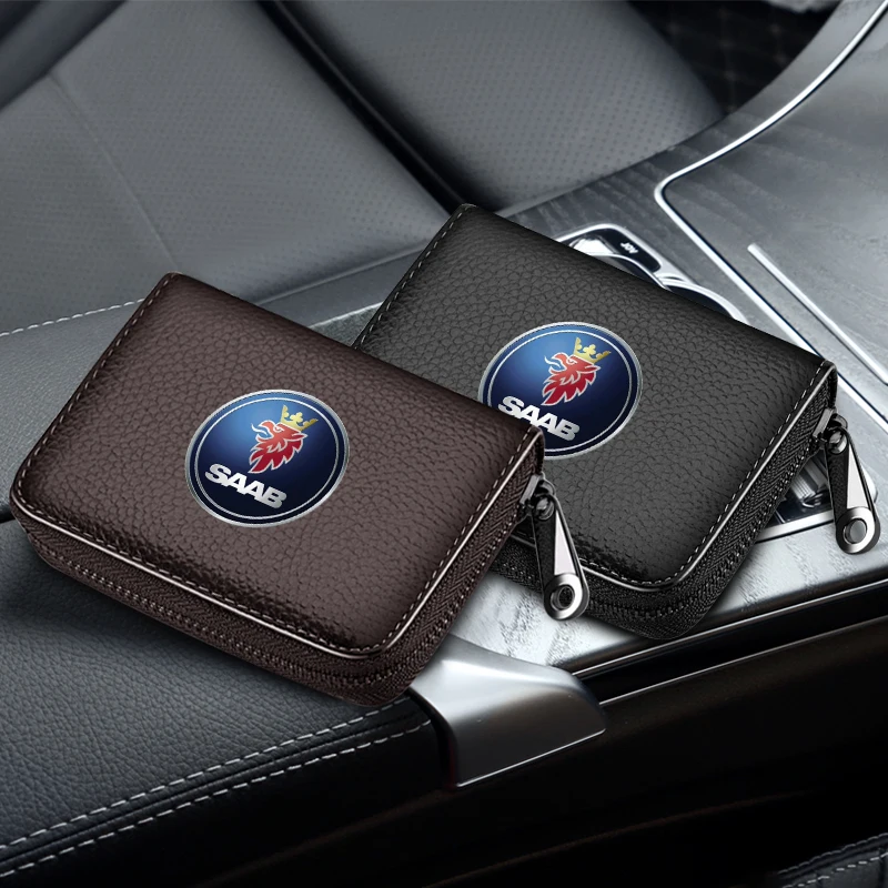 

1pcs Car Genuine Leather Wallet Driver License Business Card Holder Bag For SAAB 93 Vector Aero Pantalla Radio Android 95 Gripen