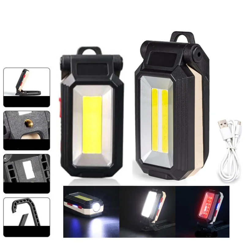 

2 LED COB Flashlight torches flash lamp Work repair Light USB Rechargeable battery hand Portable Lantern Magnet camping R