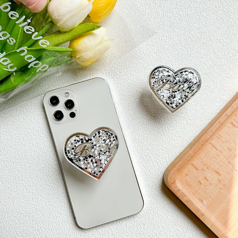 

1pcs. DIY Mobile Phone Holder Paste Type Love Quicksand Telescopic Ring Desktop Support Grip Tok Folding Finger Stand Socket