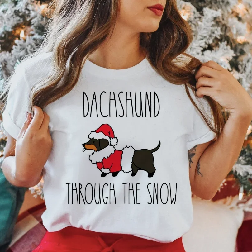 Женский топ с забавной собакой Dachhund Through The Snow милая футболка в акварельном стиле