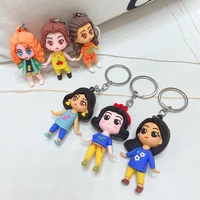 cute snow white doll keychain cartoon kawaii belle jasmine princess soft rubber key ring ornament handbag bag accessories