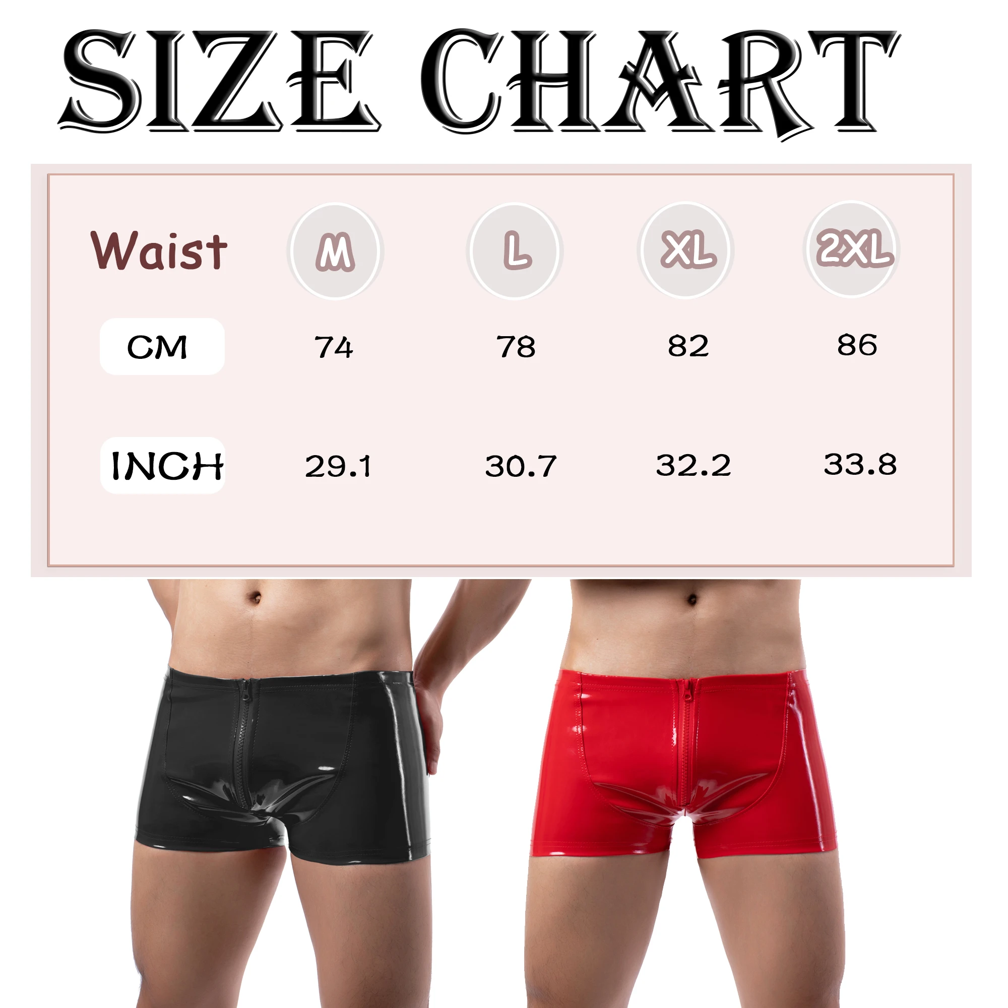 YUFEIDA Mens Lingerie Zipper Front Boxer Shorts Wet Look Patent Boxershorts Underpants Nightclub Party Rave Bar Dance Costumes