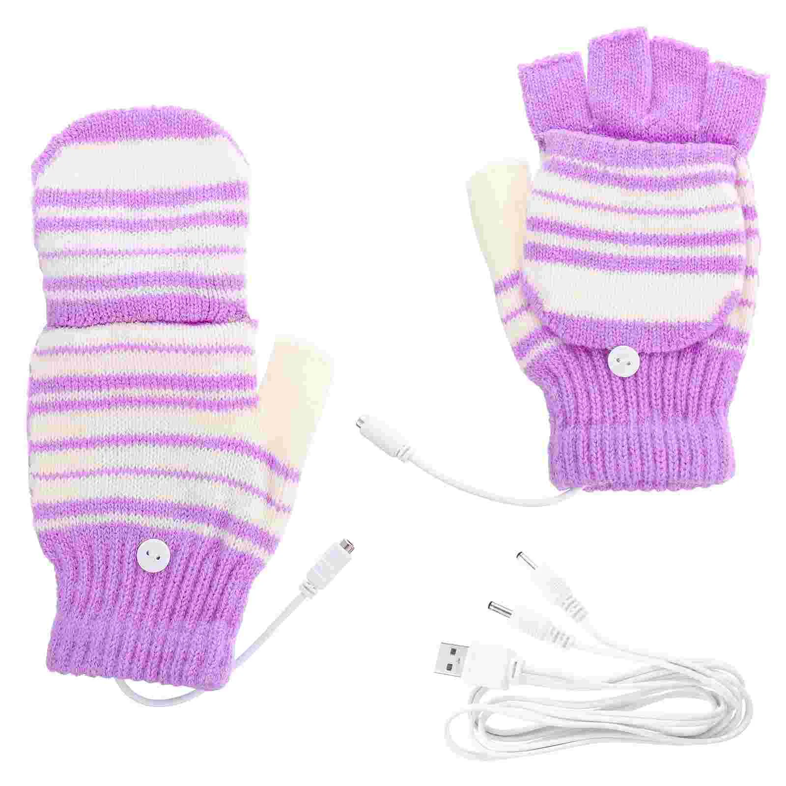 

USB Heated Gloves Winter Hands Warmer Half Full Finger Laptop Warmers Notebook Women Mitten Yarn Miss Ski