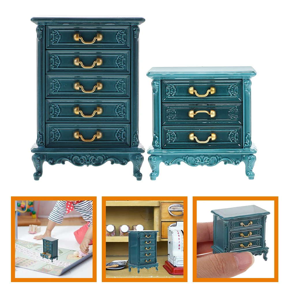 

2 Pcs Mini Drawers Miniature Toy Night Stand Accessoriesative Tiny Cabinet House Furniture Toys Bedside Table Model