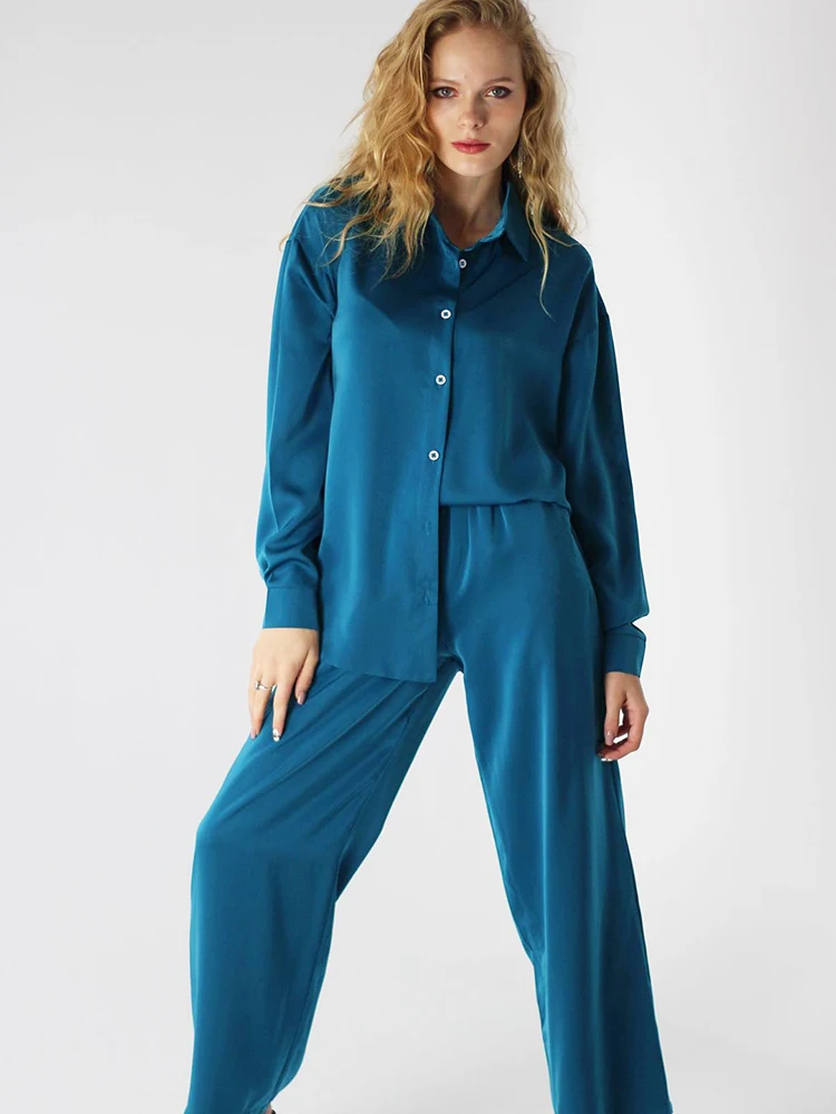 

Пижама женская с длинным рукавом и отложным воротником, свободного покроя