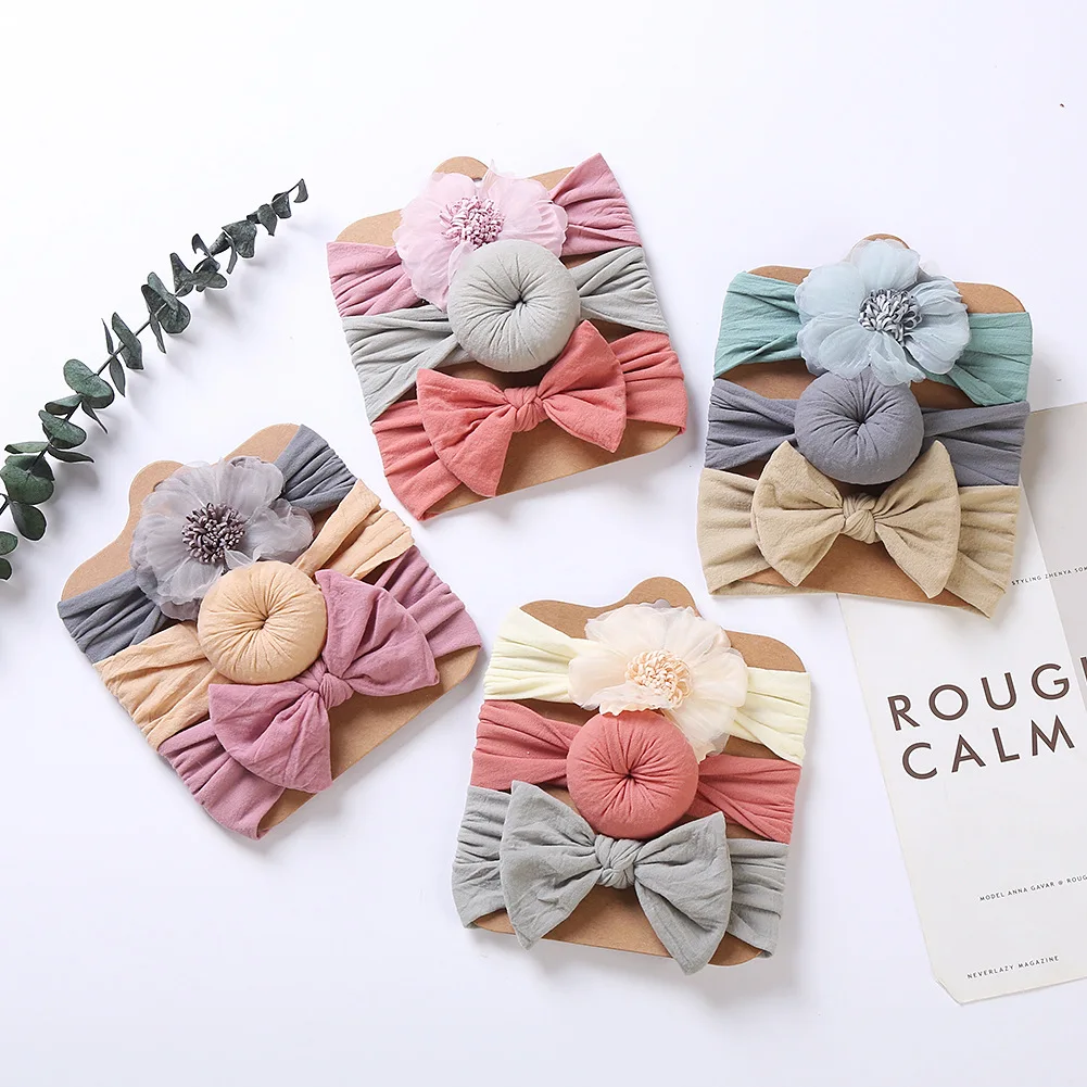 

Cute Baby Knot Headband Girls Bows Head Bands Wide Nylon Infant Traceless Hairbands Newborn Hair Accessories 3Pcs/Lot