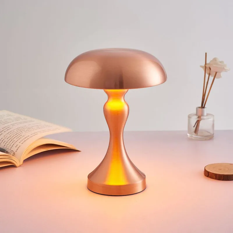 

New Portable Metal Desk Lamps Rechargeable Mushroom Table Lights Home Indoor Bedroom Study Bedside Dimmable USB Night Lights