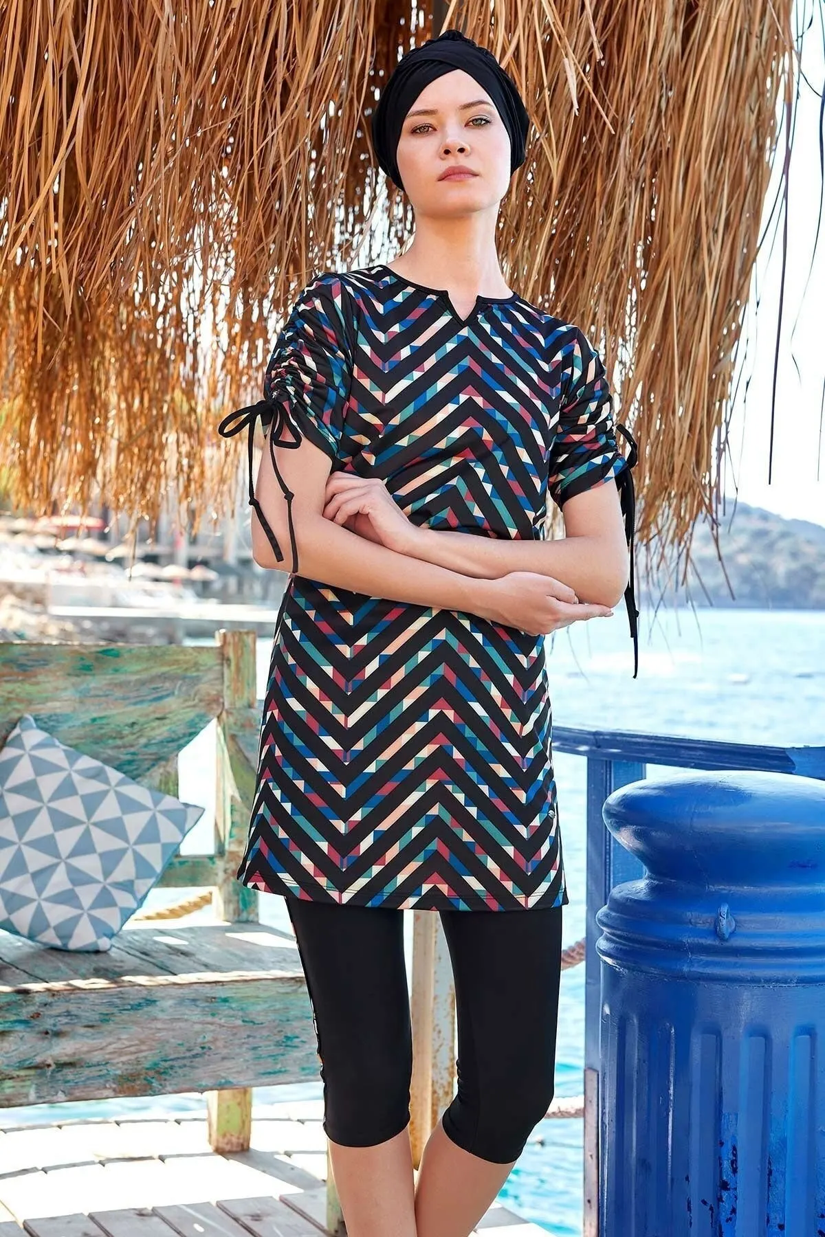 

Muslim Burkinis Lycra Half Closed Short Sleeve Swimwear Swimwear Modest Summer Clothing Hijab Sport Swimsuit Islamic Full Cover