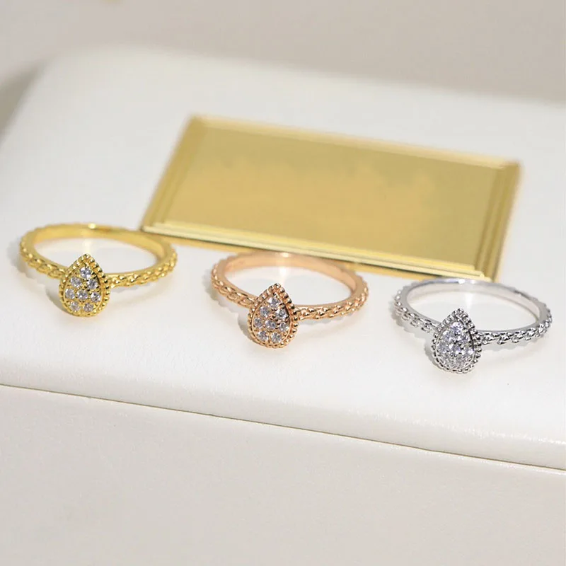 

Popular Fashion Brand S925 Sterling Silver Zircon Water Drop Shape Ring for Women's Exquisite Bohemian Jewelry Banquet Gift