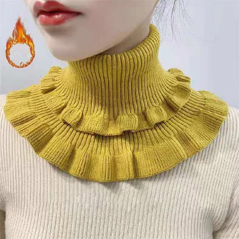 

Knitted Fake Collar Scarf Women Turtleneck Knitted False Fake Collar Detachable Scarf Warm Winter Windproof Ruffles Wrap Scarf