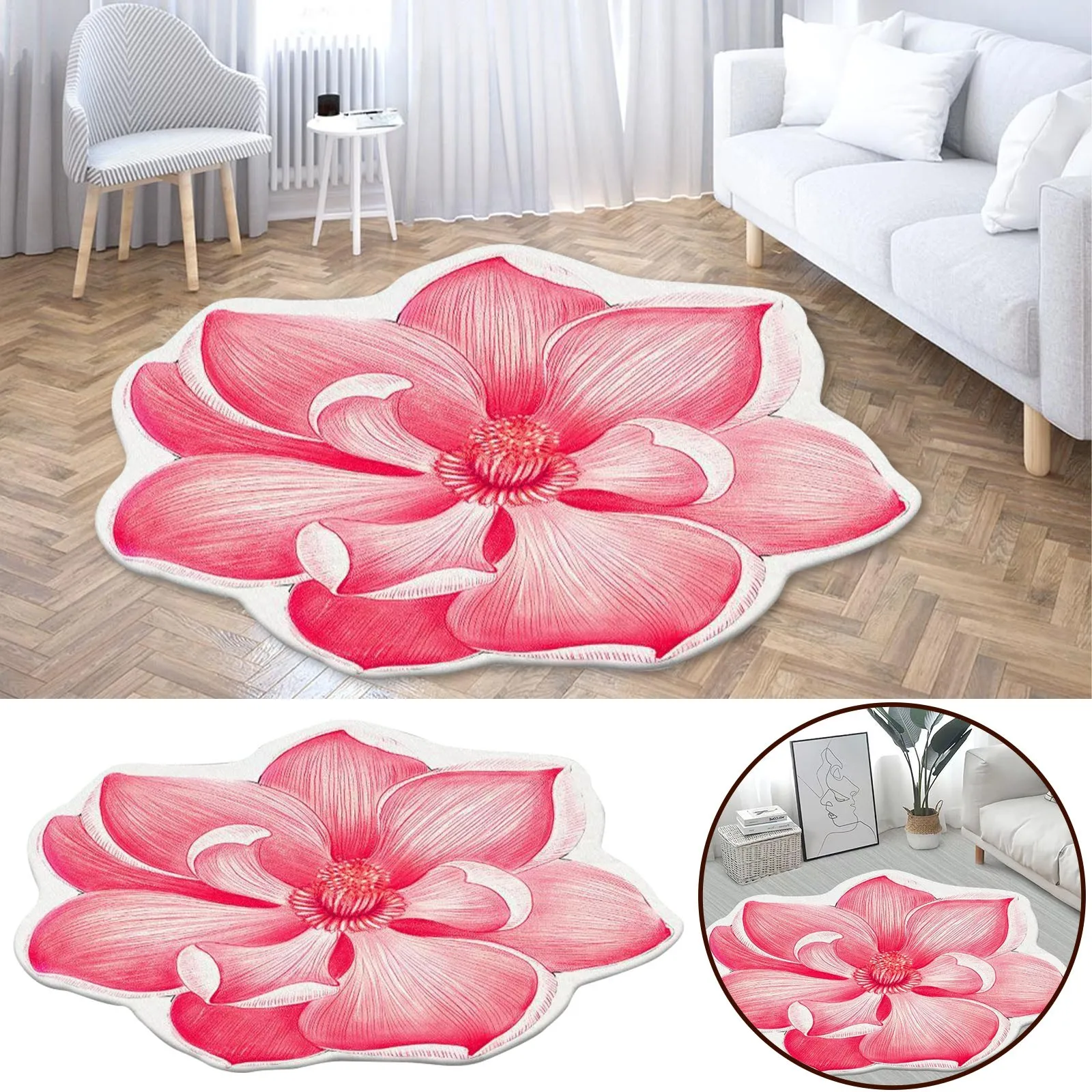 

Heat Transfer 3D Shaped Flower Floor Mat Sofa Bedroom Living Room Carpet Snugger Blanket