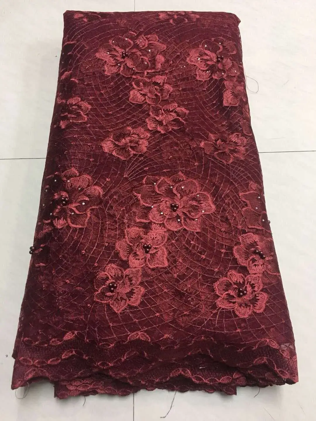 

Latest African Magenta African Lace Fabric 2018 High Quality African Tulle Lace Fabric Luxury Design with Full Stones ZJ019