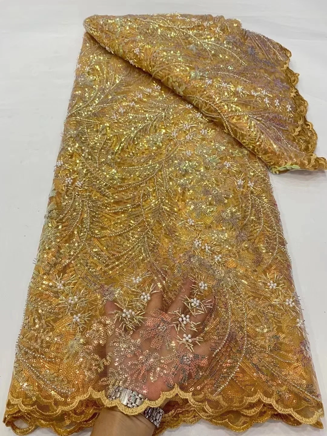 2024 Высококачественная французская сетка с вышивкой и блестками кружевная ткань