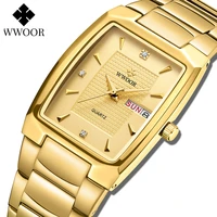 wwoor 2022 gold watches mens top brand luxury square quartz wristwatch man waterproof business date clock gift relogio masculino