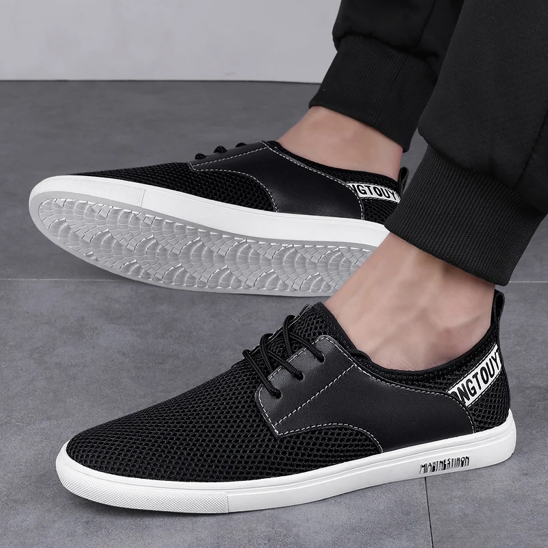 

2023 Summer Men Casual Vulcanized Shoes Breathable Mesh Outdoor Hiking Shoes Comfy Non-Slip Sneakers Lightweight Driving Shoes