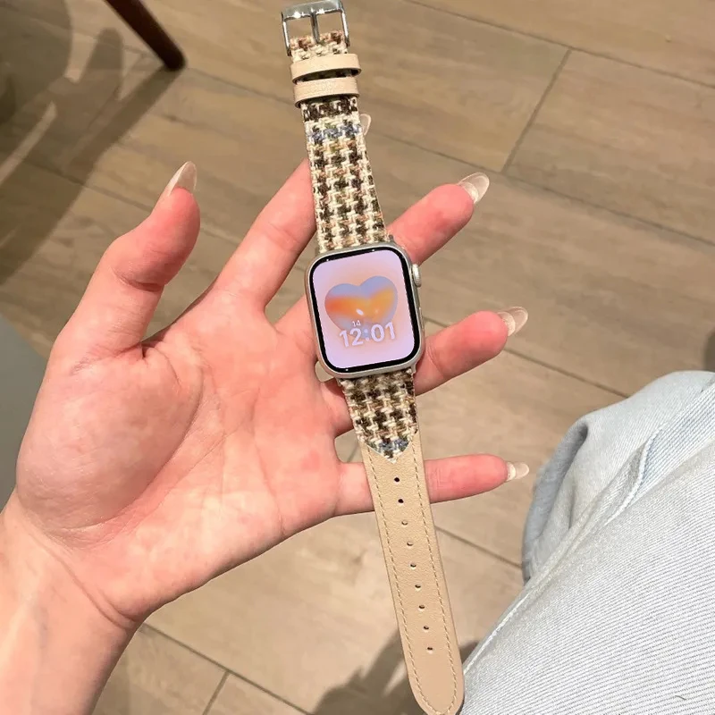 

Ремешок в корейском ретро-стиле Qiandongge для Apple Watch Band Ultra 2 49 мм 45 44 мм 41 40 42, кожаный ремешок Correa для часов серии 9 8 7 6 SE