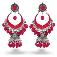 ethnic rose red dangle earrings for womens crystal long water drop tassel earrings vintage alloy geometric earrings jewelry