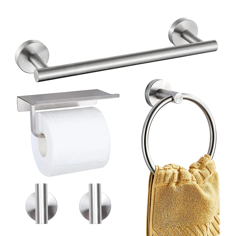 

5 Pieces Bathroom Hardware Set, Include 16 Inches Towel Bar, Towel Ring, Toilet Paper Holder With Shelf, 2 Hooks