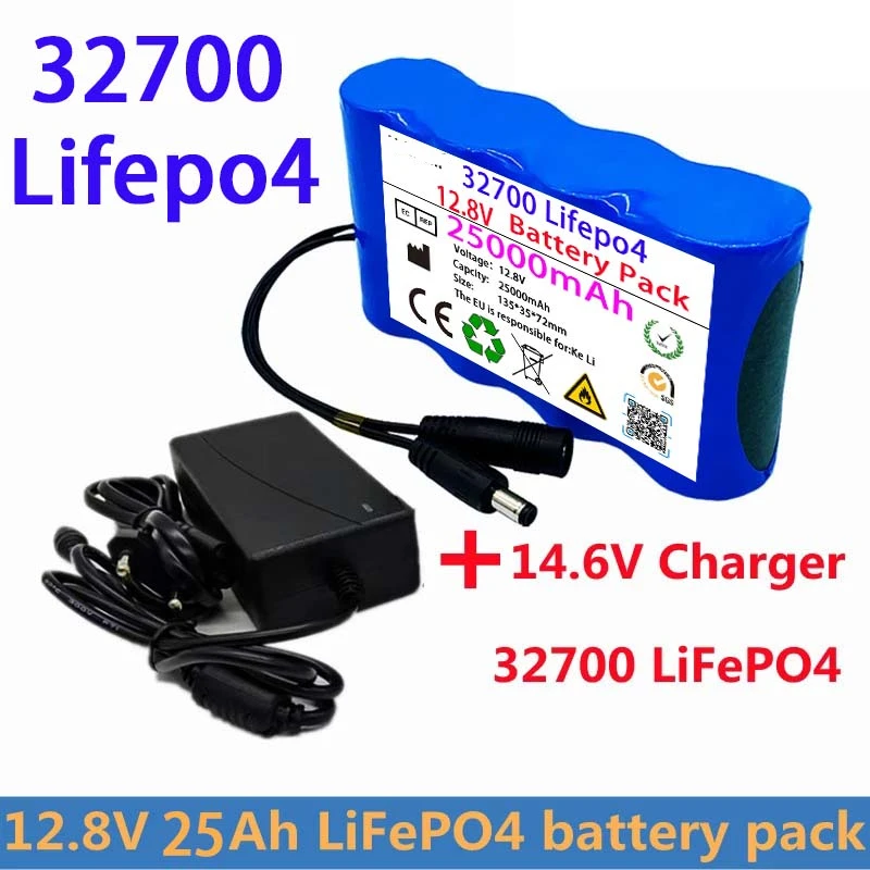 

Аккумуляторная батарея 12,8 В, 25 Ач, 32700 LiFePO4, встроенный порт 40 А, сбалансированный источник питания BMS 12 В, зарядное устройство 14,6 в