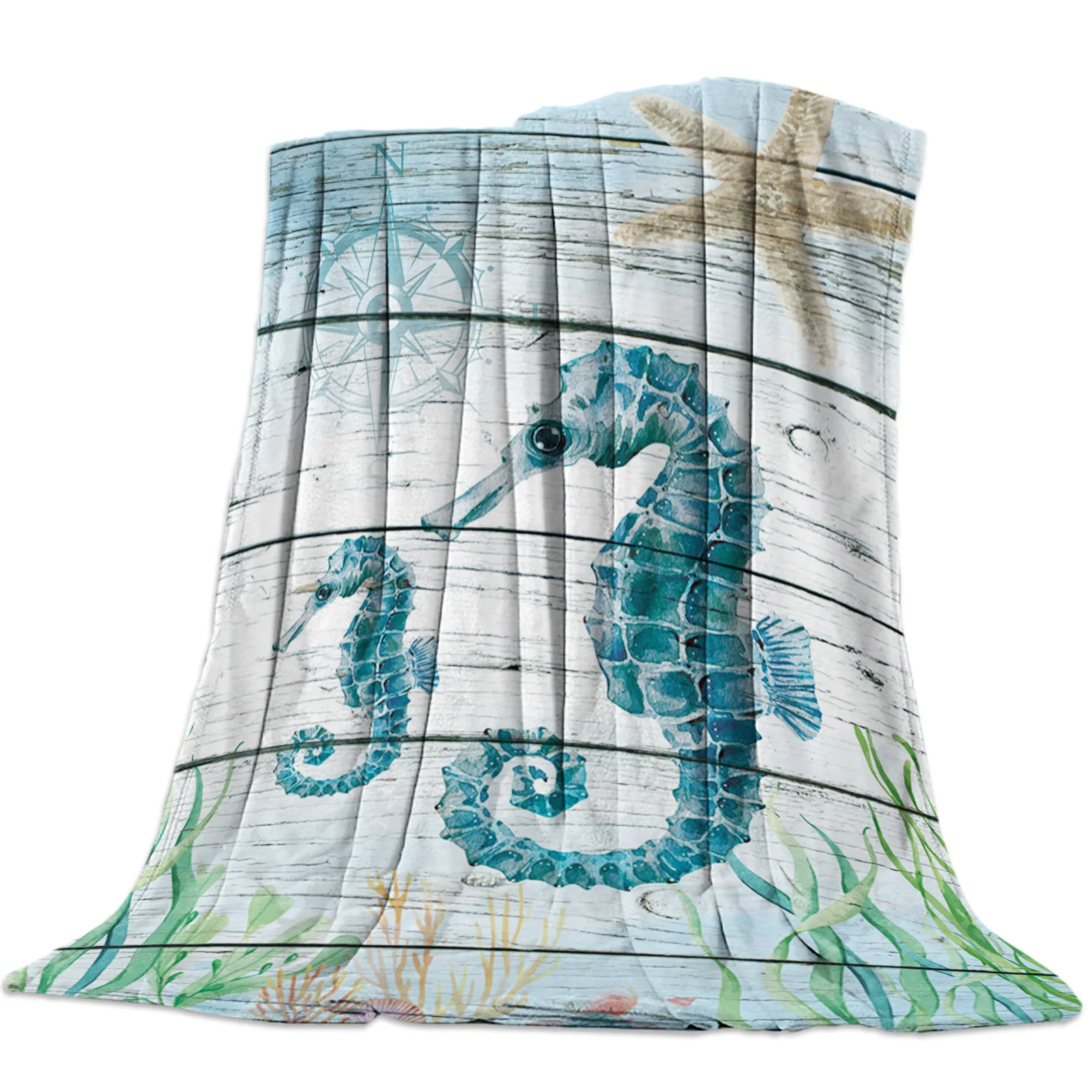 

Nautical Style Seahorse Marine Life Blanket Unisex Bedspread Throws Cover Durable Warm Cozy Coverlet Blankets Children Couch