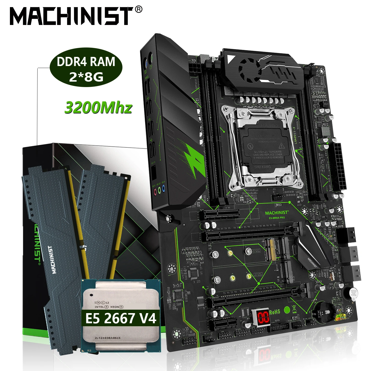 

MACHINIST E5 MR9A PRO Motherboard Set With Xeon Kit E5 2667 V4 and 2x8G=16G DDR4 RAM 3200Mhz Memory Support SSD M.2 2011-3 Combo