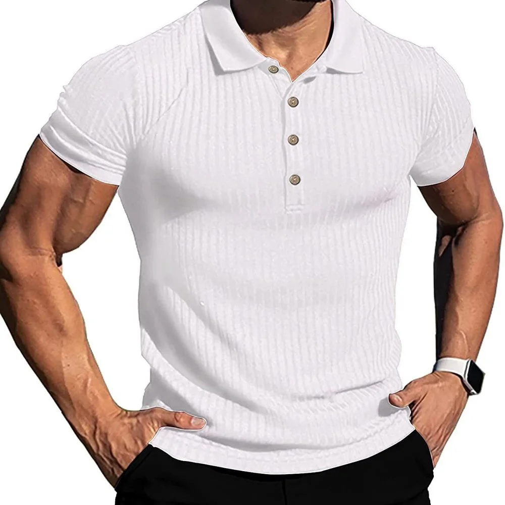 

Футболка Covrlge мужская с коротким рукавом, однотонный пуловер на пуговицах, высокоэластичная рубашка-поло в Вертикальную Полоску с коротким рукавом, MTP177, на лето
