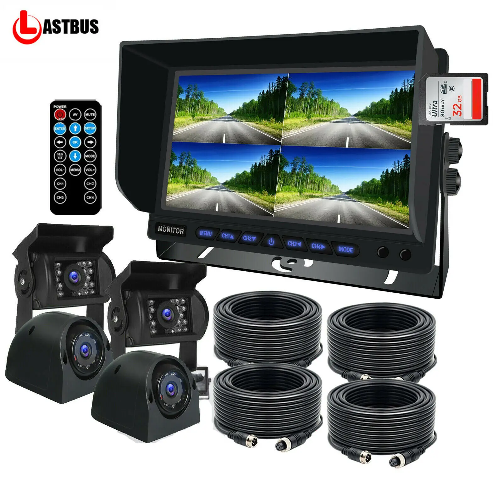 

Factory supply iPoster 9" Loop Recording Free 32GB Card quad split Built in DVR AHD Monitor CCD Reverse CameraLocal stock