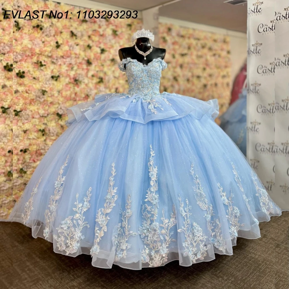 Индивидуальное блестящее небесно-голубое платье Quinceanera EVLAST
