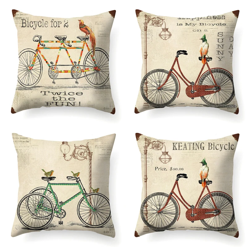

Bicycle Pattern Cotton Linen Cushion Cover Home Decor Sofa Bed Decor Pillow Cover