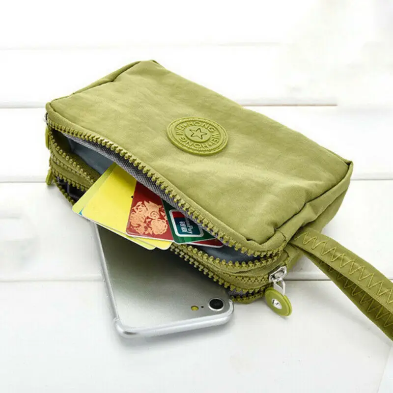 High Quality Women 3 Layer Canvas Handbag Lady Solid Zipper Wallet Coin Purse Card Key Holder Phone Bag Gift