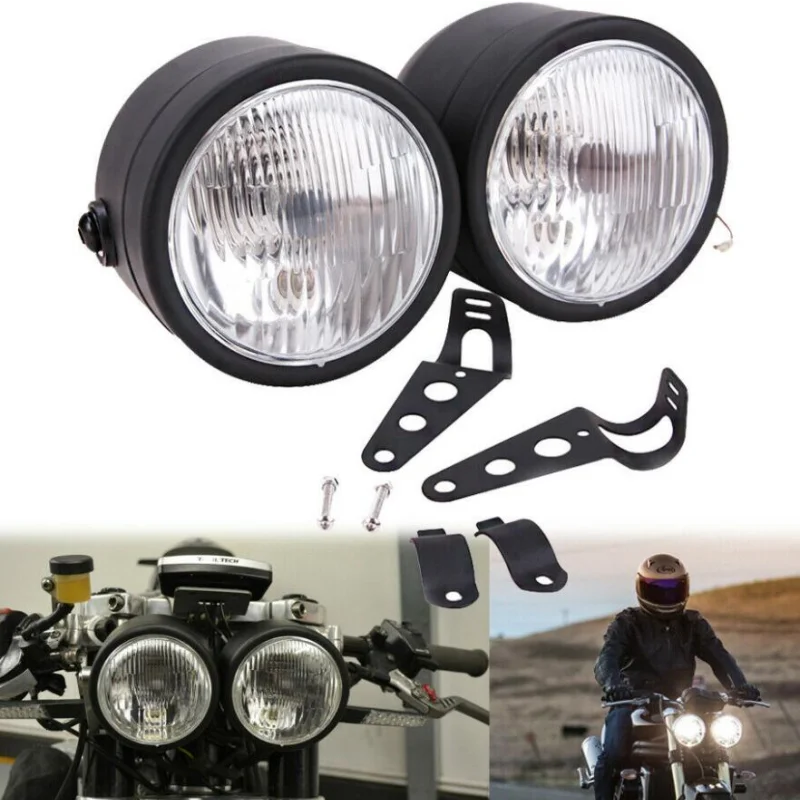 

1 пара универсальных мотоциклетных двойных ламп, передние фары, модифицированные фары с кронштейном для Harley