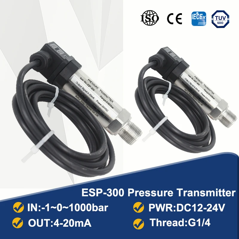 

Pressure Transmitter Range -1-0-1000bar 4-20ma 0-10V RS485 0-5VOutput Water Tank Oil Gas G1/4 M20*1.5Thread Size Pressure Sensor