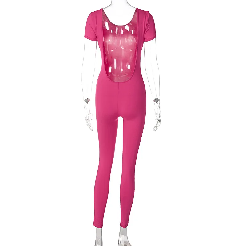 Women Short Sleeve Streetwear Bodycon Jumpsuit Overalls One Piece Outfit 2023 Summer Y2K Club Solid Jumpsuit Streetwear Clothes