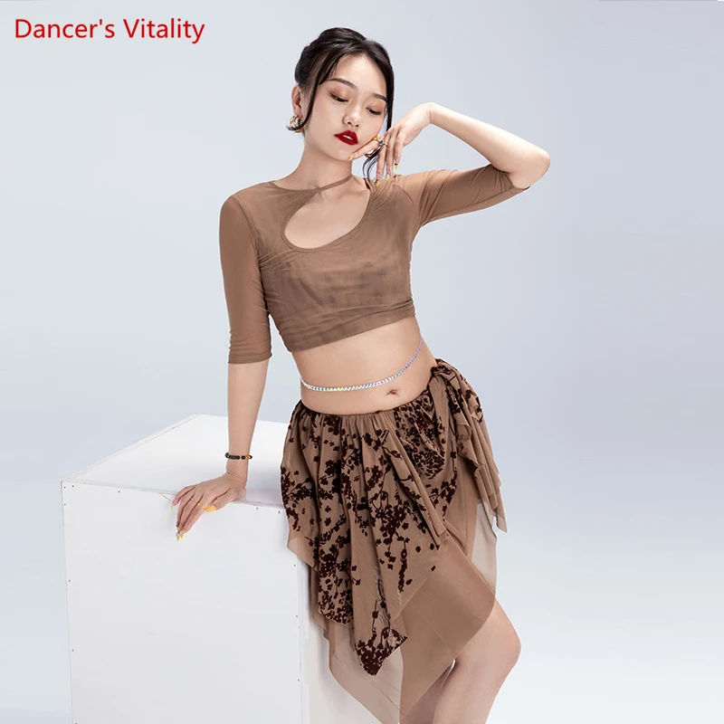 Женский спортивный костюм набор костюма для танца живота топ с сетчатыми