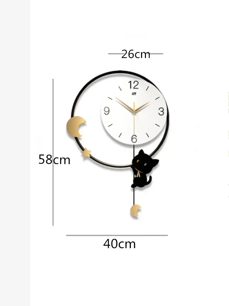 Скандинавские круглые настенные часы с качающимся котом современный дизайн