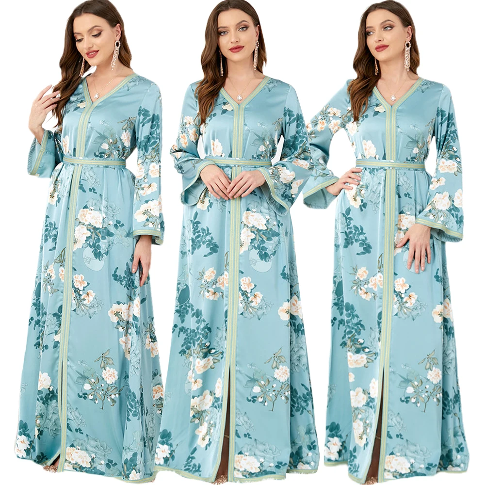 

Ramadan Abaya Ethnic Floral Print Maxi Dress For Women Autumn 2022 New Muslim Jalabiya Dubai Moroccan Caftan Feminine Clothes
