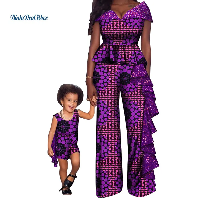 Family African Tradtional Clothes Ankara Print Top Pants Set for Women Mom and Girl Clothes Dashiki African Clothing WYQ734