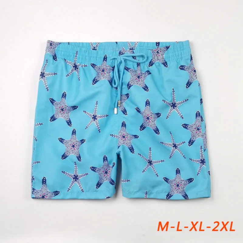 

2023 New Summer Men's Starfish Dance Print Shorts Beach Fashion Swimwear Blue Swimming Pool Party