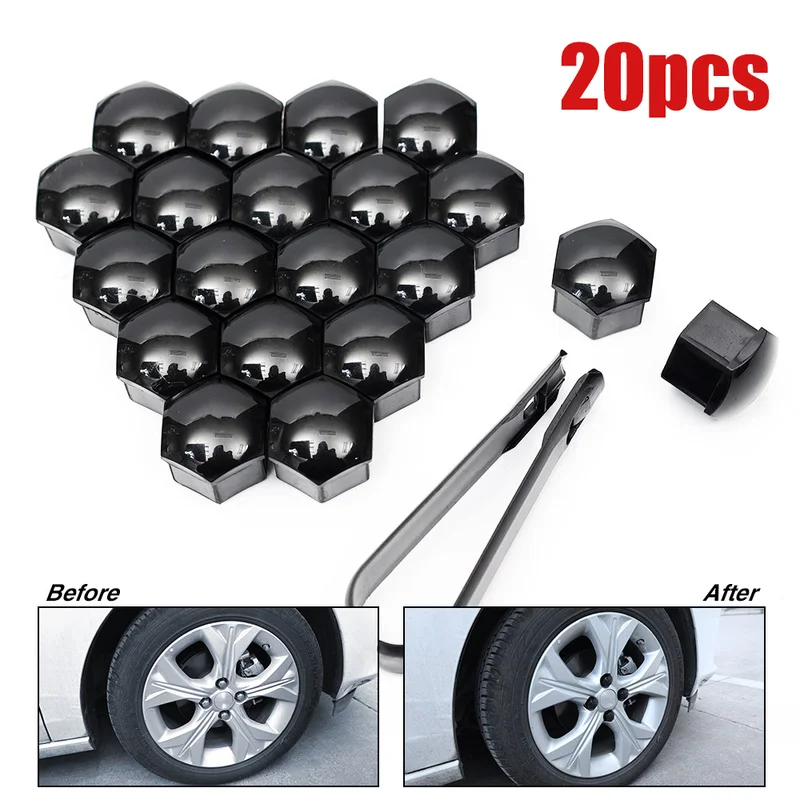 

20pcs 17mm 19mm 21mm Car Wheel Nut Caps Cover Anti-Rust Auto Tyre Hub Screw Protection Nut Decoration with Black Clip